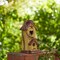 Set of 2 11.5"H Washed Yellow Distressed Solid Wood Cottage Decorative Outdoor Garden Birdhouse with Rattan